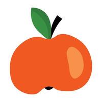 A bright red apple illustration with green leaf and a black stem vector