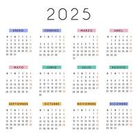 Spanish calendar 2025 year. square stationery calendar week starts Monday. Yearly organizer. Simple calendar template in minimal design. Business illustration. vector