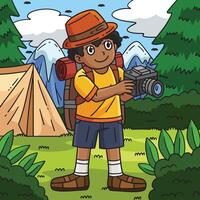 Camping Camper with a Camera Colored Cartoon vector