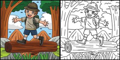 Camping Camper Crossing Log Bridge Illustration vector