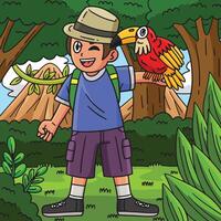 Camping Camper with a Toucan Bird Colored Cartoon vector
