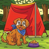 Camping Dog In Front of a Tent Colored Cartoon vector