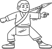 Buddhism Shaolin Monk with Spear Isolated Coloring vector
