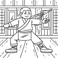 Buddhism Shaolin Monk with Spear Coloring Page vector