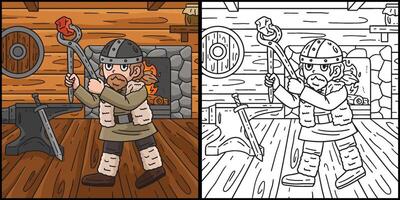 Viking Working in the Forge Coloring Illustration vector