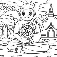 Buddhism Buddhist Monk and Dharmachakra Coloring vector