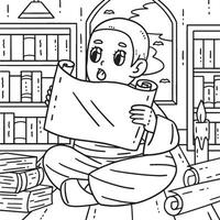 Buddhism Female Monk Reading Scriptures Coloring vector