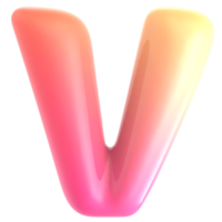 Gradient letter v font 3d rendering png