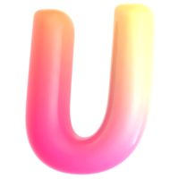 Gradient letter U font 3d render png