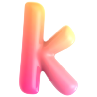 Gradient letter k font 3d rendering png