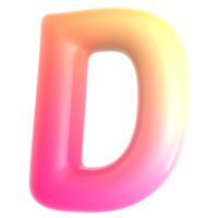Gradient letter D font 3d render png