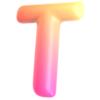 Gradient letter T font 3d render png