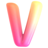 Gradient letter V font 3d render png