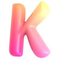 Gradient letter K font 3d render png