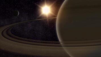 The planet of Saturn revolves in space. 4K video