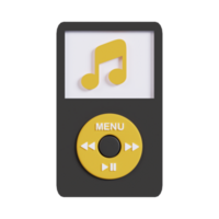 A black music player with yellow music notes on the screen 3d render illustration png