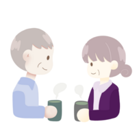an elderly couple drinking tea on a transparent background png