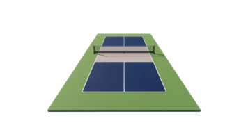 back view 3d rendering empty pickleball tennis court with blue, gray and green color with net isolated in transparent background png