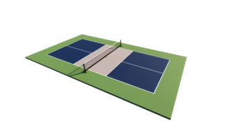 corner view empty pickleball tennis court with blue, gray and green color with net isolated in transparent background 3d rendering png