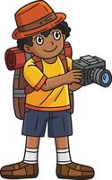 Camping Camper with a Camera Cartoon Clipart vector