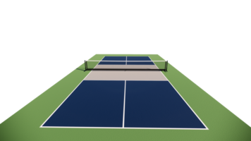 rear view 3d rendering empty pickleball tennis court with blue, gray and green color with net isolated in transparent background png
