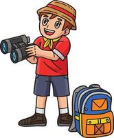 Camping Camper with Binoculars Cartoon Clipart vector