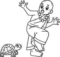 Buddhism Surprised Buddha with a Turtle Isolated vector