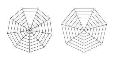 Radar or spider diagram template. Blank radar chart. Polygon, nonagon, heptagon graphs. Simple flat icon. Diagram for statistic and analytic isolated on a white background. vector