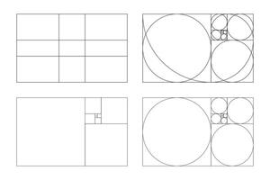 Golden ratio. Fibonacci array, numbers. Golden proportions. Method golden sections. Harmony proportions shapes. Outline graphic illustration. vector
