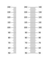 Height chart from 50 to 140 centimeters. Templates for wall growth stickers. Graphic illustration. Meter wall or growth ruler isolated on a white background. vector