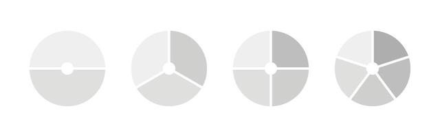 Circle division on 2, 3, 4, 5 equal parts. Wheel round divided diagrams with two, three, four, five segments. Coaching blank. Infographic monochrome set isolated on a white background. vector