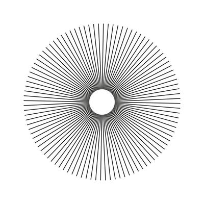 Radial lines pattern. Abstract geometric graphic element. Spokes radiating stripes icon. Circular lines shape. Symbol of Sun star rays. Flat design template isolated on a white background.