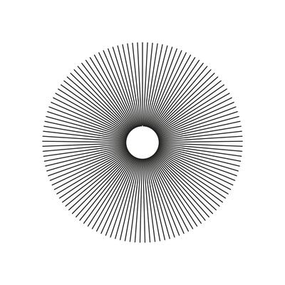 Radial circle radiation lines. Sun star rays, burst. Circulars lines beams. Spokes, radiating stripes grid. Flat graphic template. Abstract illusion geometric pattern isolated on a white background.