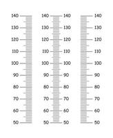 Kids height chart from 50 to 140 centimeters set. Template for wall growth sticker isolated on a white background. Meter wall or growth vertical ruler. Graphic illustration. vector