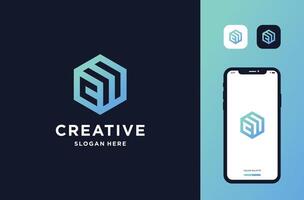 hexagon with initial c and growth arrow logo design inspirations vector