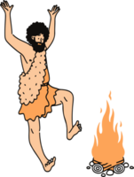A prehistoric man dancing in front of a campfire png