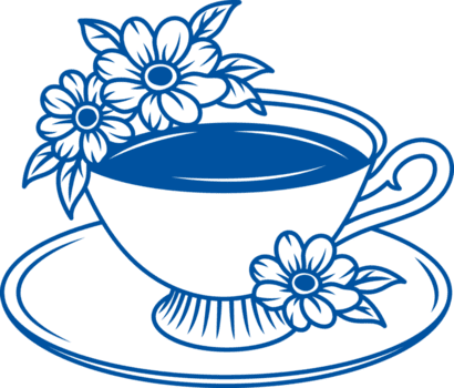 elegante café copo com limitar inferior senta em porcelana pires, decorado com Primavera flores silvestres png