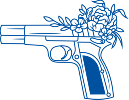 Pistol of policeman or bodyguard who protects law and ensures order of city, decorated with flowers png