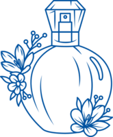 Ball-shaped perfume bottle is decorated with wildflowers and petals for design of cosmetics magazine png