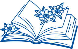 Open textbook with flower buds on page symbolizes study of botany and science of plant cultivation png