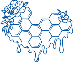 Bee honeycombs with flowing drops of honey are decorated with flowers, for design packaging desserts png