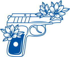 Pistol with flowers on handle and muzzle for killing enemies and protecting against criminals png