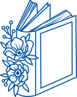 Open book from library with interesting fiction and scientific journalism is decorated with flowers png
