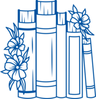 Several books decorated with flowers stand side by side in vertical position on bookshelf png