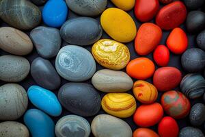 Different colored pebbles arranged in a pattern representing diversity, equity, and inclusion photo