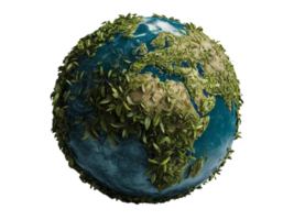 earth globe with green leaves on Isolated Transparent Background png