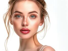 Beautiful girl smiling photo on white background