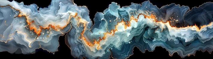 An abstract blue and gold marble pattern with flowing shapes graces a dark background in a fantasy style photo