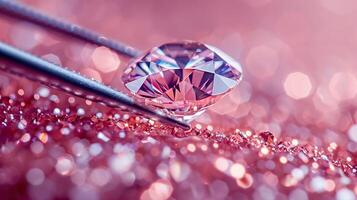 A diamond held delicately between tweezers, against a gradient background, Cinematic Lighting, epic composition, copy space photo