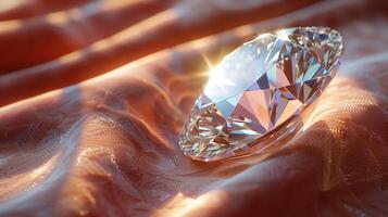 A diamond resting on a velvet cushion, with beams of light reflecting off its facets, Cinematic Lighting, epic composition, copy space photo